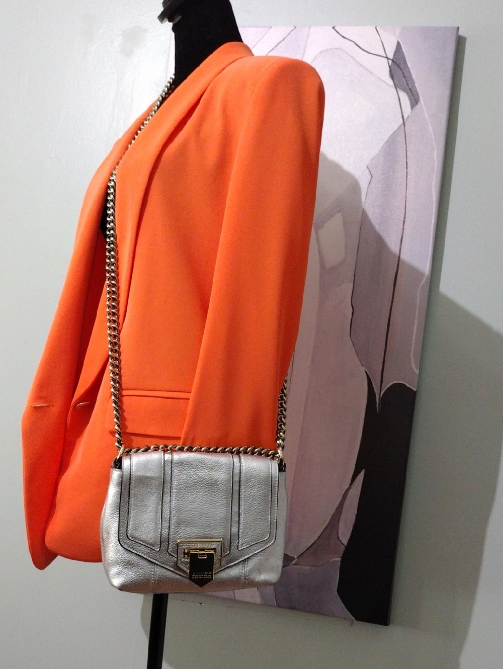 Aimee Kestenberg  Leather Silver  Metallic Chain Shoulder Bag -